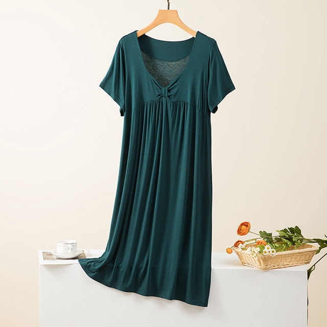 Karight Jupe Femme Col Rond Couleur Unie avec Coussin de Poitrine Ample et Confortable Grande Taille pour la Maison