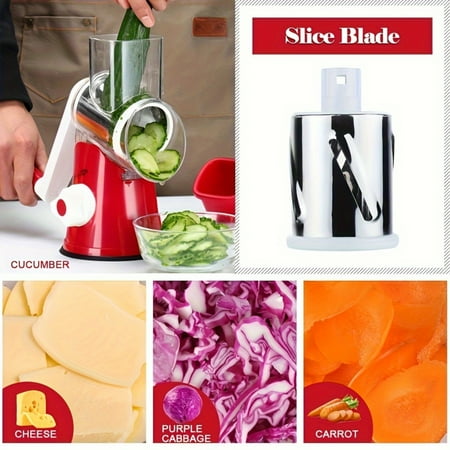 

XIAOGZHP Manual Rotary Cheese Grater Shredder - Versatile Stainless Steel Drum Blades for Vegetables Nuts and More - Round Mandolin Slicer Grinder with Extra Sharp Polypropylene Square