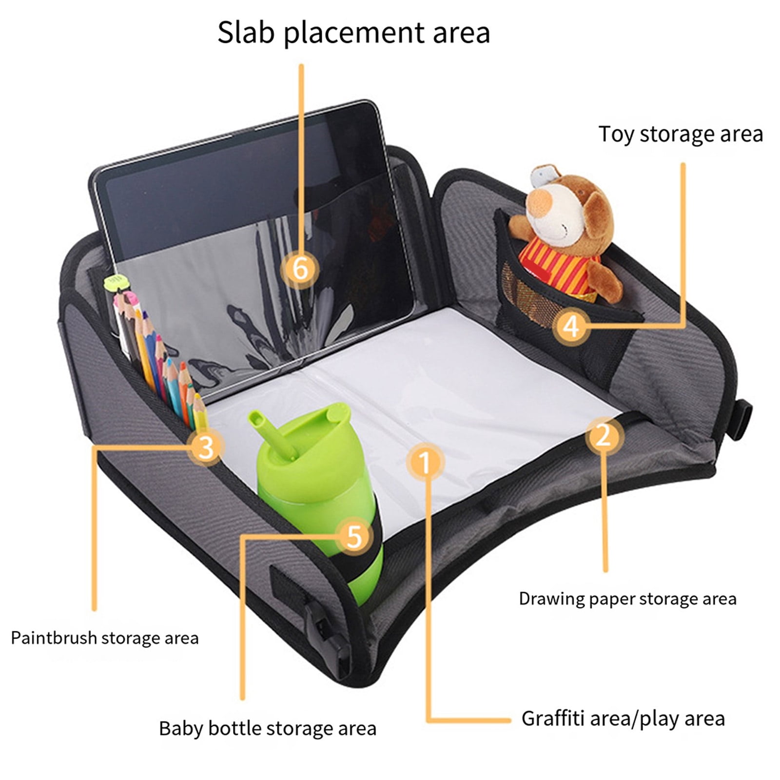 RUISINERY Kids Travel Tray for and Aircraft with Detachable Tablet Holder and Multiple Storage Pockets for Long Trip