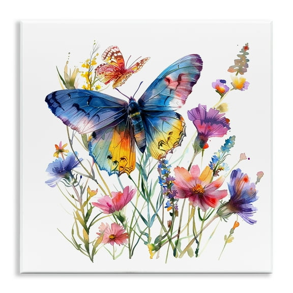 Stupell Industries Blue Toned Butterfly Garden Insects Painting Unframed Art Print Wall Art, 12 x 12