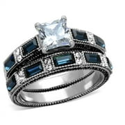 stainless steel sapphire blue and clear cubic zirconia wedding ring set 5 10 - Cubic Zirconia Wedding Rings stainless steel sapphire blue and clear cubic zirconia wedding ring set 5 10 - Cubic Zirconia Wedding Rings