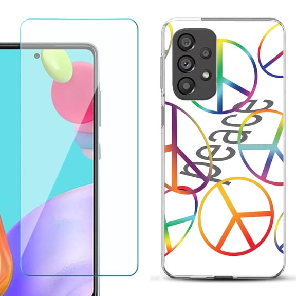 Slim-Fit Gel TPU Phone Case for Samsung Galaxy A33 5G, with Tempered Glass Screen Protector, by OneToughShield ® - Colorful Peace