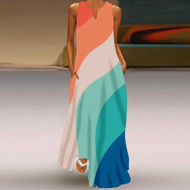 Dress Women's Fashion Sexy Vintage V Neck Sleeveless Pocket Printed Beach Party Dresses Return Address Labels on Clearance
