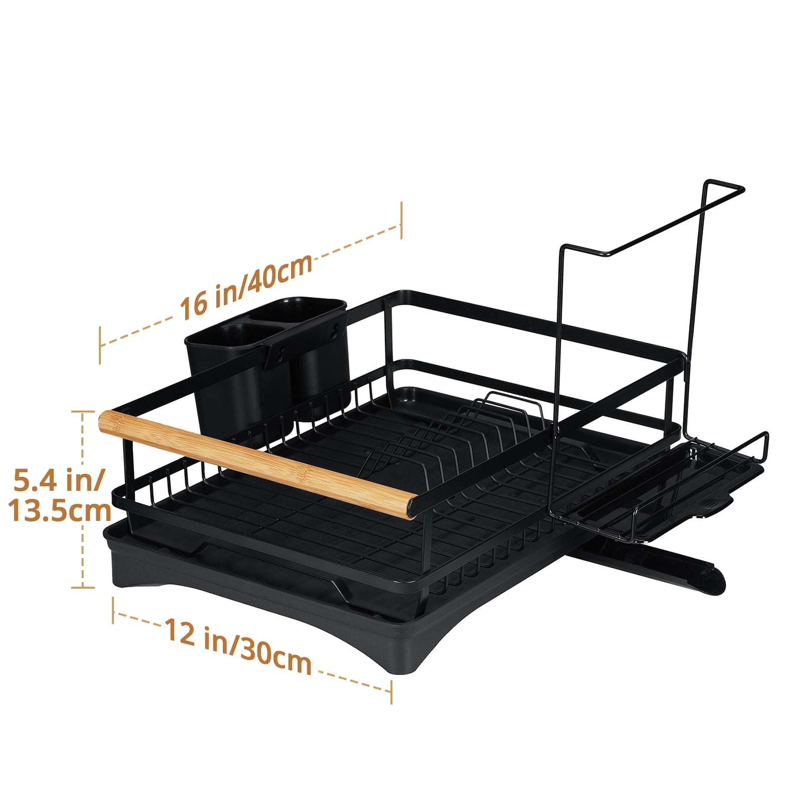 Dish Drying Rack, Dish Drainers for Kitchen Counter Dish Rack with Dishcloth Holder Kitchen Drying Rack 16L * 12W inches, Black