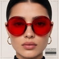 thumbnail image 3 of SA106 Womens Wizard Round Circle Lens Plastic Mod Fashion Sunglasses [2 pack] Black + Red, 3 of 6