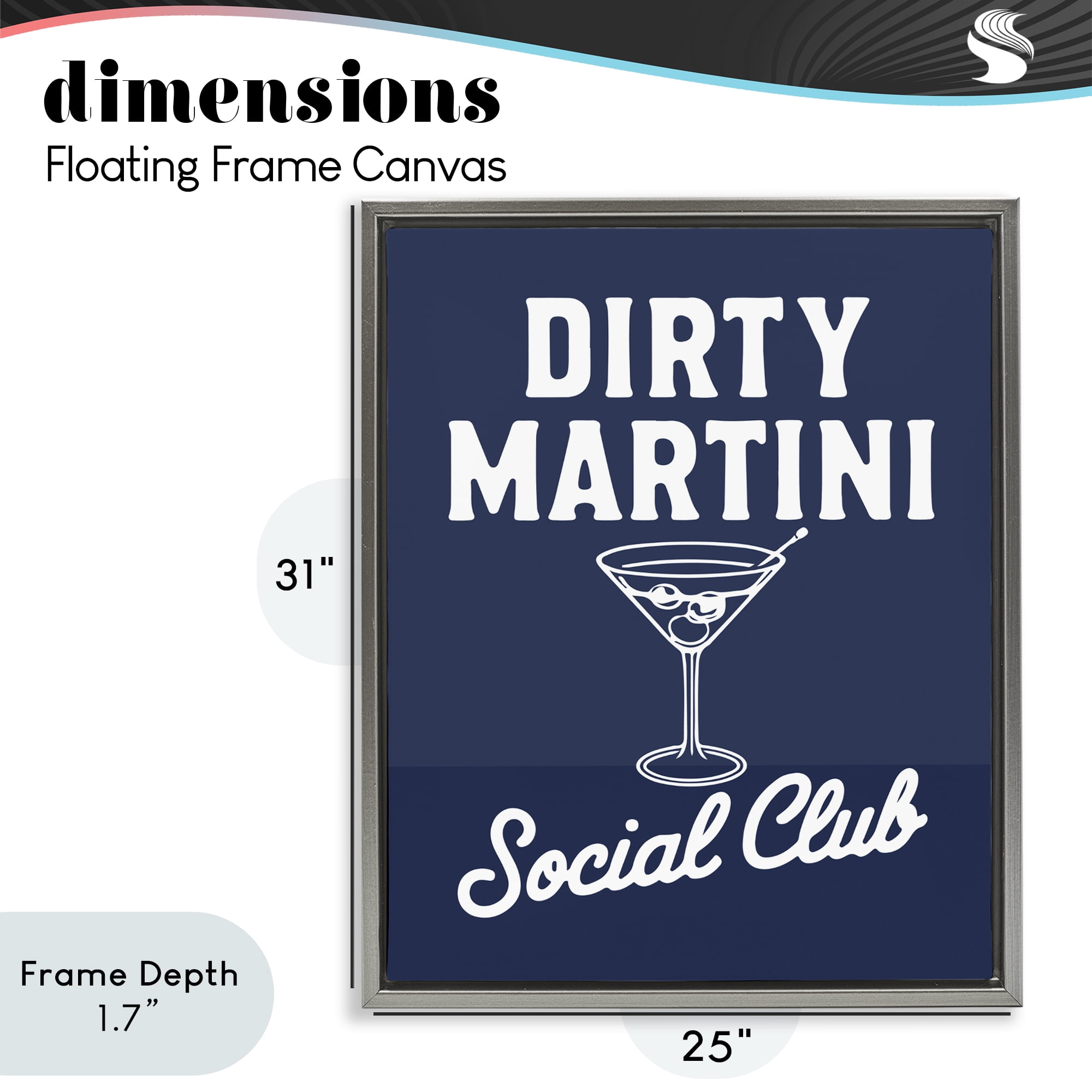 Stupell Industries Retro Dirty Martini Club Gray Framed Floater Canvas Wall Art, design by Lettered and Lined