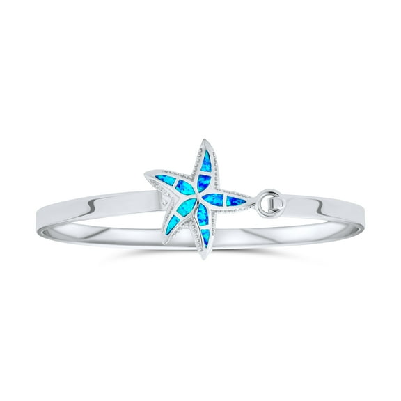 Bling Jewelry Womens Nautical Starfish Blue Opal Bangle Bracelet in Polished Sterling Silver