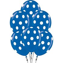 PMU Polka Dot Balloons PartyTex 11 Inch Premium Sapphire Blue with All-Over Print White Dots Pkg/12