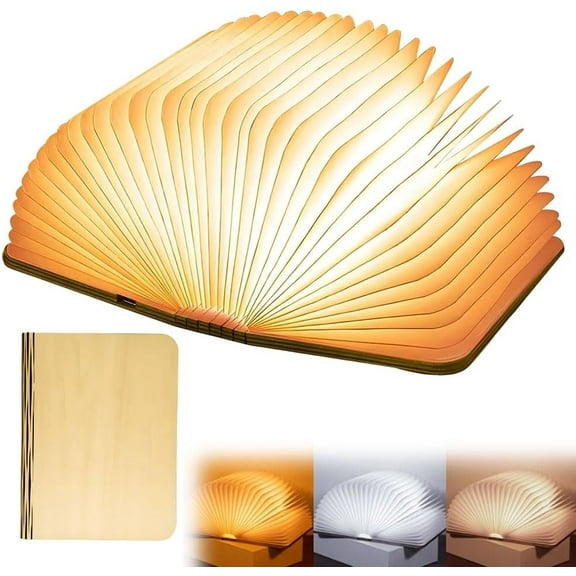 Folding Book Light,Portable Book Lamp Light,Accordion Books Shaped Lights,3color Lights,Rechargeable Foldable LED Paper Lamp for Home Decor,Unique Gifts for Books Lover(White)Z