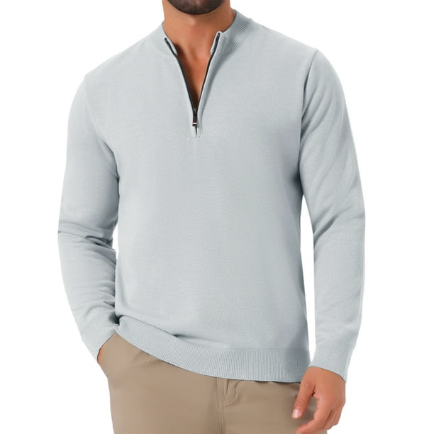 Suéter de punto de cuello alto para hombre INSPIRE CHIC, color sólido, con media cremallera, talla XL, gris claro