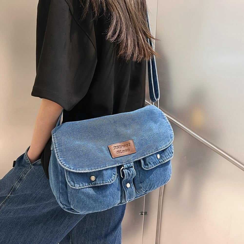 Denim Hobo Crossbody Bag for Women Large Shoulder Handbag Messenger Bag Retro Tote Bag for Casual Work Travel