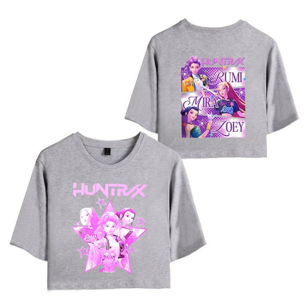 Pop cazadora para niña Hunters Graphic Round-Neck Short Sleeve T Shirt For Kids Youth Fashion Tee With Cartoon Print Design Soft Blend Top For Children (Gray)