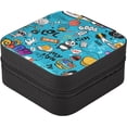 thumbnail image 3 of GZHJMY Cartoon Graffiti Blue Jewelry Box for Women Girls, PU Leather Travel Jewelry Organizer Portable Jewelry Storage Holder for Necklace Bracelet Earrings Rings, 3 of 7