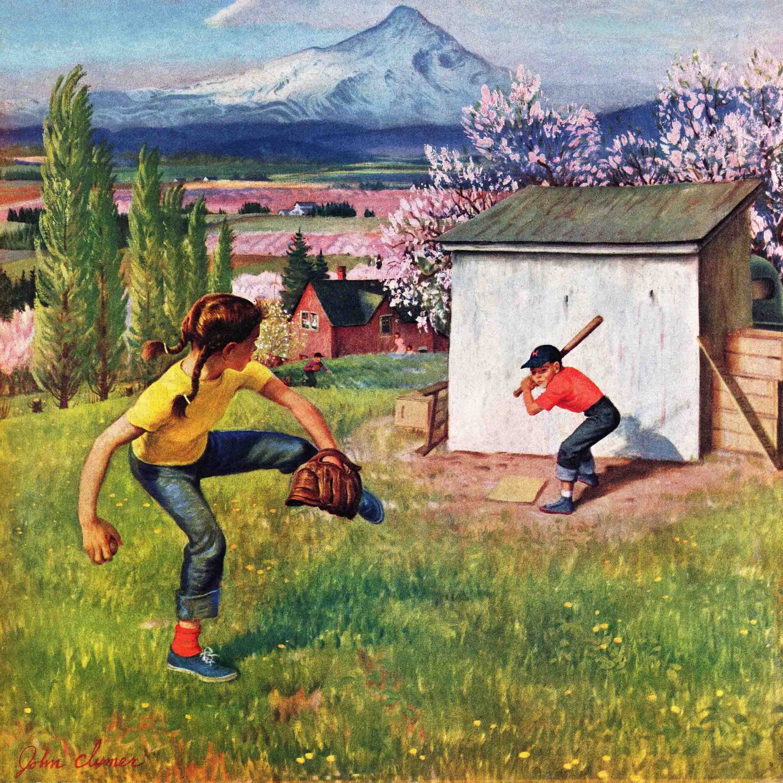 Marmont Hill Oregon Baseball by John Clymer Painting Print on Canvas