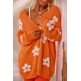 thumbnail image 3 of Women's Orange Floral Print Knitted Open Front Loose Cardigan - [ZhiHiMeRi] | (US 12-14)L, 3 of 7
