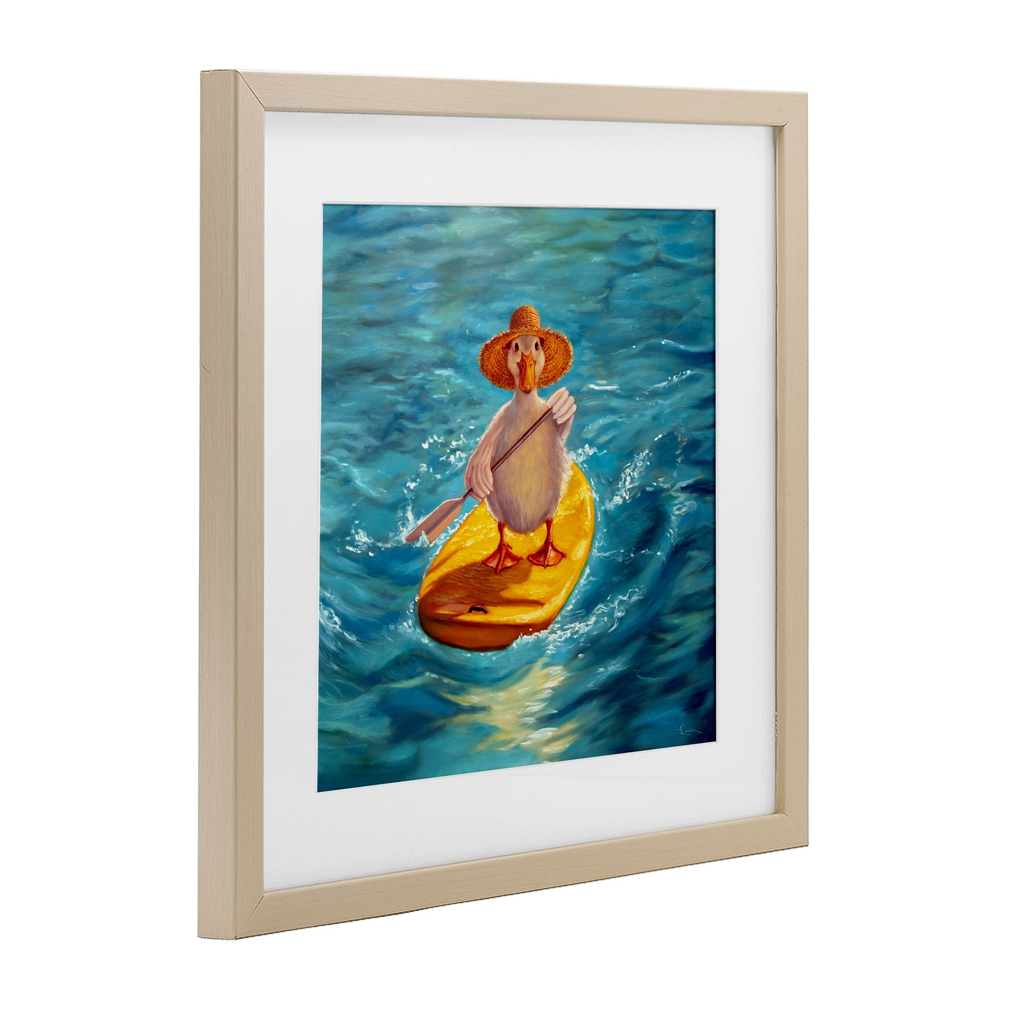 Stupell Industries The Paddler Duck with Straw Hat Birch Framed Print Under Glass, design by Lucia Heffernan