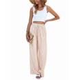 thumbnail image 2 of Women'S Pants Elastic Waist Light Weight Palazzo Pants for Women Casual Lounge Wide Leg Pants Woman Khaki L, 2 of 9
