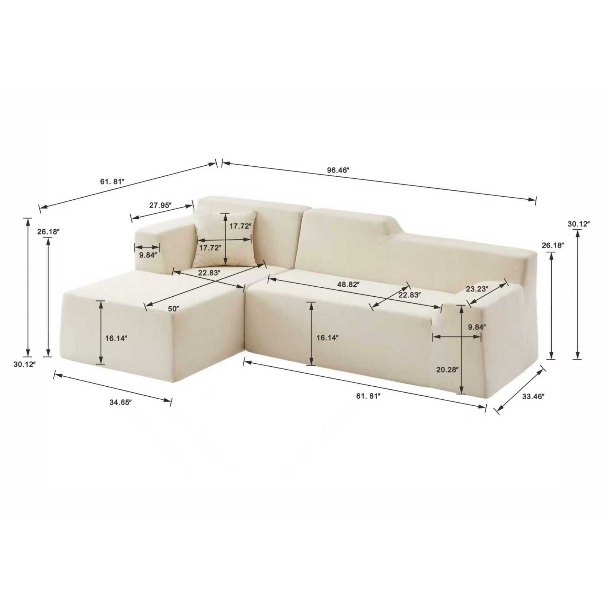 Leumius 96" Modular Sectional Sofa Couches,L-Shape Couch 3 Seat Modular Sofa Memory Foam Sectional Couches for Living Room, Cloud Couch with Oversized Chaise(Dark Gray,Left Facing Chaise)
