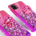 thumbnail image 2 of Liquid Quicksand Glitter Cute Phone Case for Alcatel TCL A3X A600DL Case Ring Kickstand for Girls Women Clear Bling Diamond Phone Case Cover- Hot Pink/Purple, 2 of 6