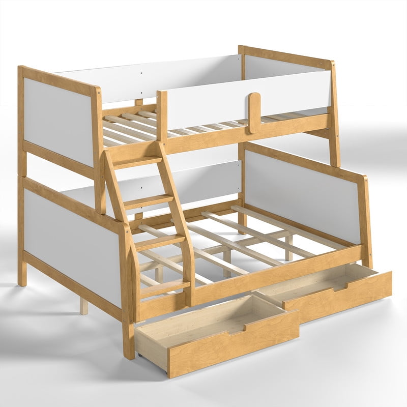 Convertible Twin-Over-Full Wood Bunk Bed Split into 2 Platform Beds, Storage Kids Bed Frame with Under-Bed Drawers
