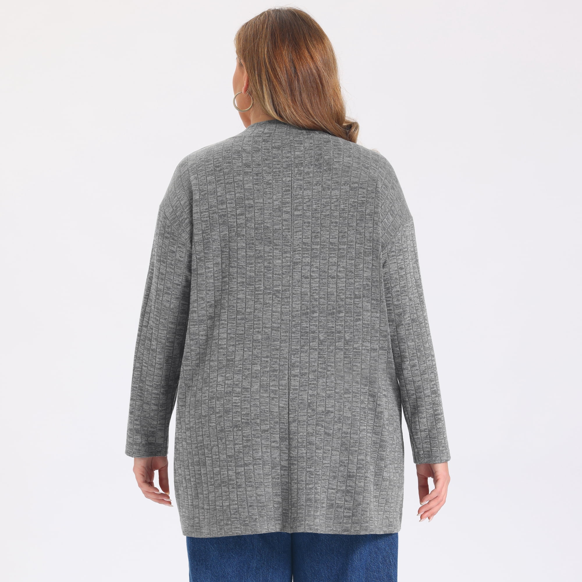 DARING DIVA Women's Plus Open Front Long Sleeve Ribbed Cardigan 2X Gray