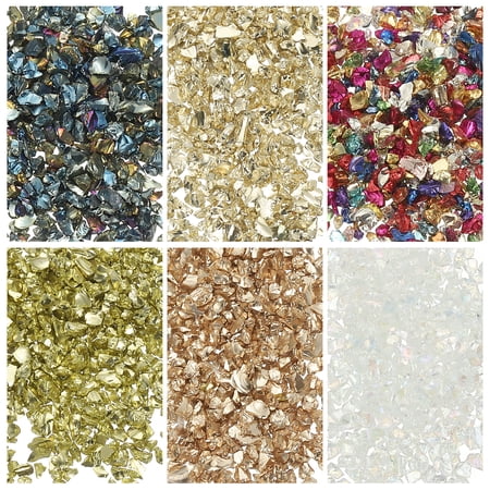 6 Colors Crushed Glass Chips, 1-3mm Irregular Glitter 31g, Gold Color Series