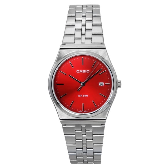 Casio Standard Montre Unisexe Analogique en Acier Inoxydable à Cadran Rouge à Quartz MTP-B145D-4A2V