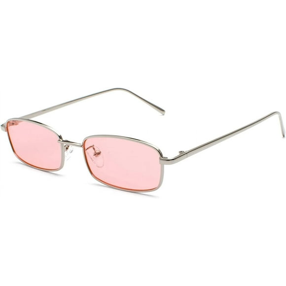 Pink Retro Rectangle Sunglasses for Women Men Square Narrow Hip Hop Small Frame Sun Glasses