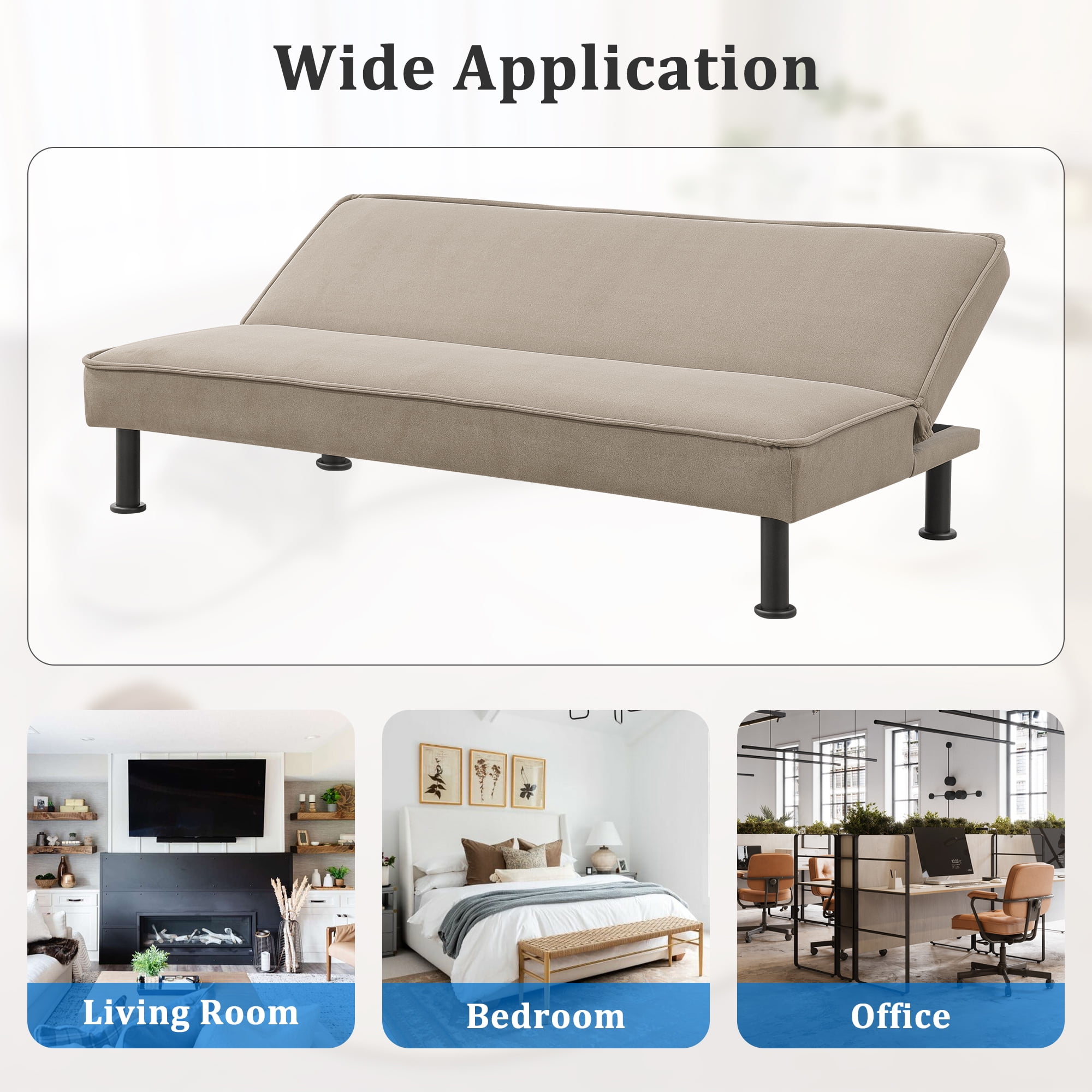 Resenkos Modern Fabric Sofa Couch Upholstered Futon Sofa Bed Loveseat, Tapered Metal Legs in Black Color, Khaki Resenkos Modern Fabric Sofa Couch Upholstered Futon Sofa Bed Loveseat, Tapered Metal Legs in Black Color, Khaki