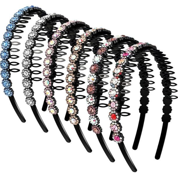 6 Pieces Elastic Rhinestone Beaded Headband for Women, Shiny Crystal