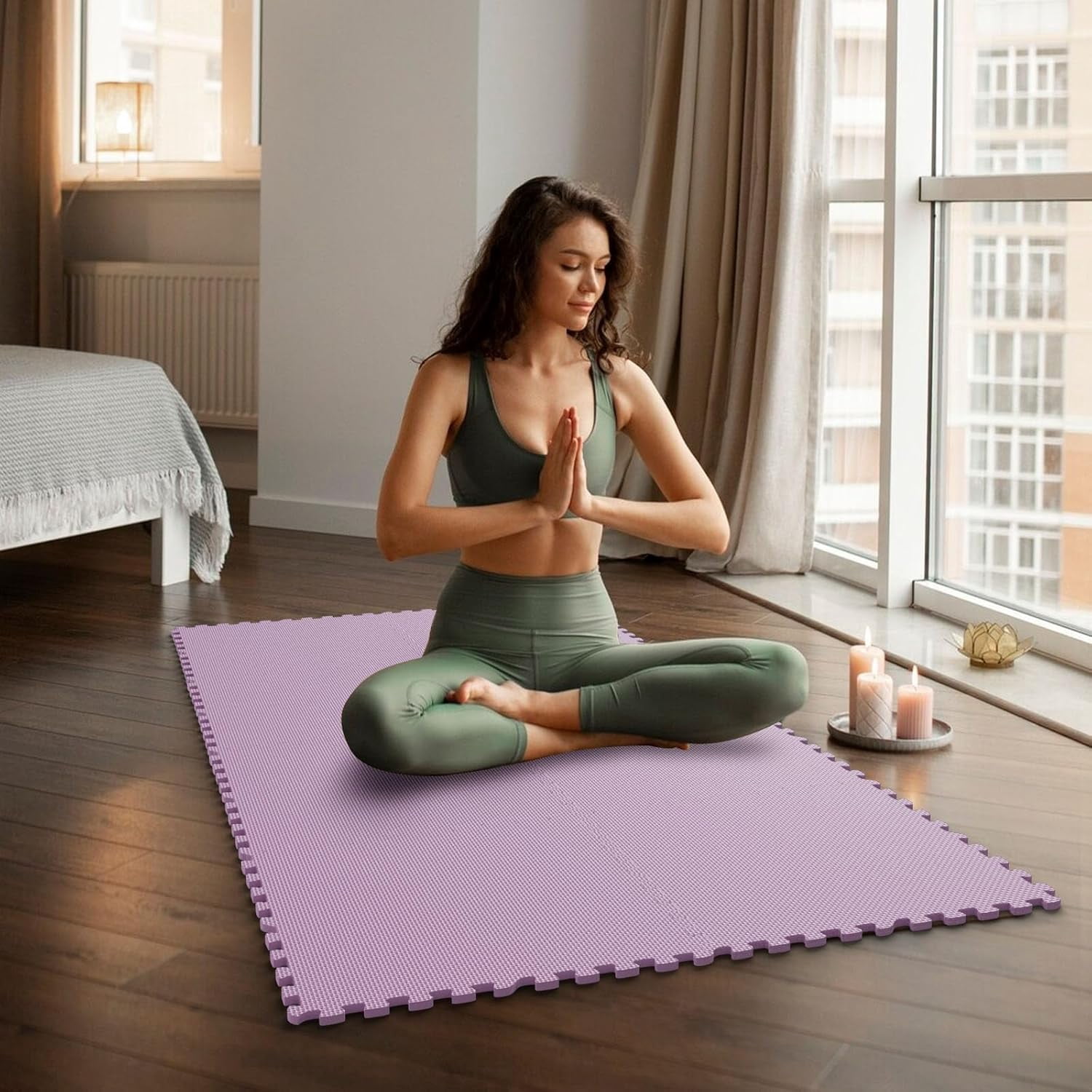 Home Gym Mat, Puzzle Exercise Mat, EVA Interlocking Foam Floor Tiles for Home Workout Equipment - Blue, 24 in x 24 in x ½ in - (Pink, 24 Pack(96 SQ FT))