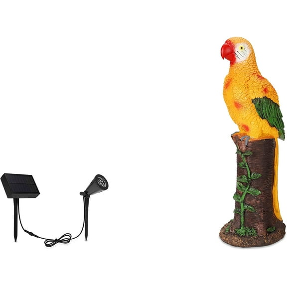 Techko Yellow Parrot Statue with Solar Spotlight