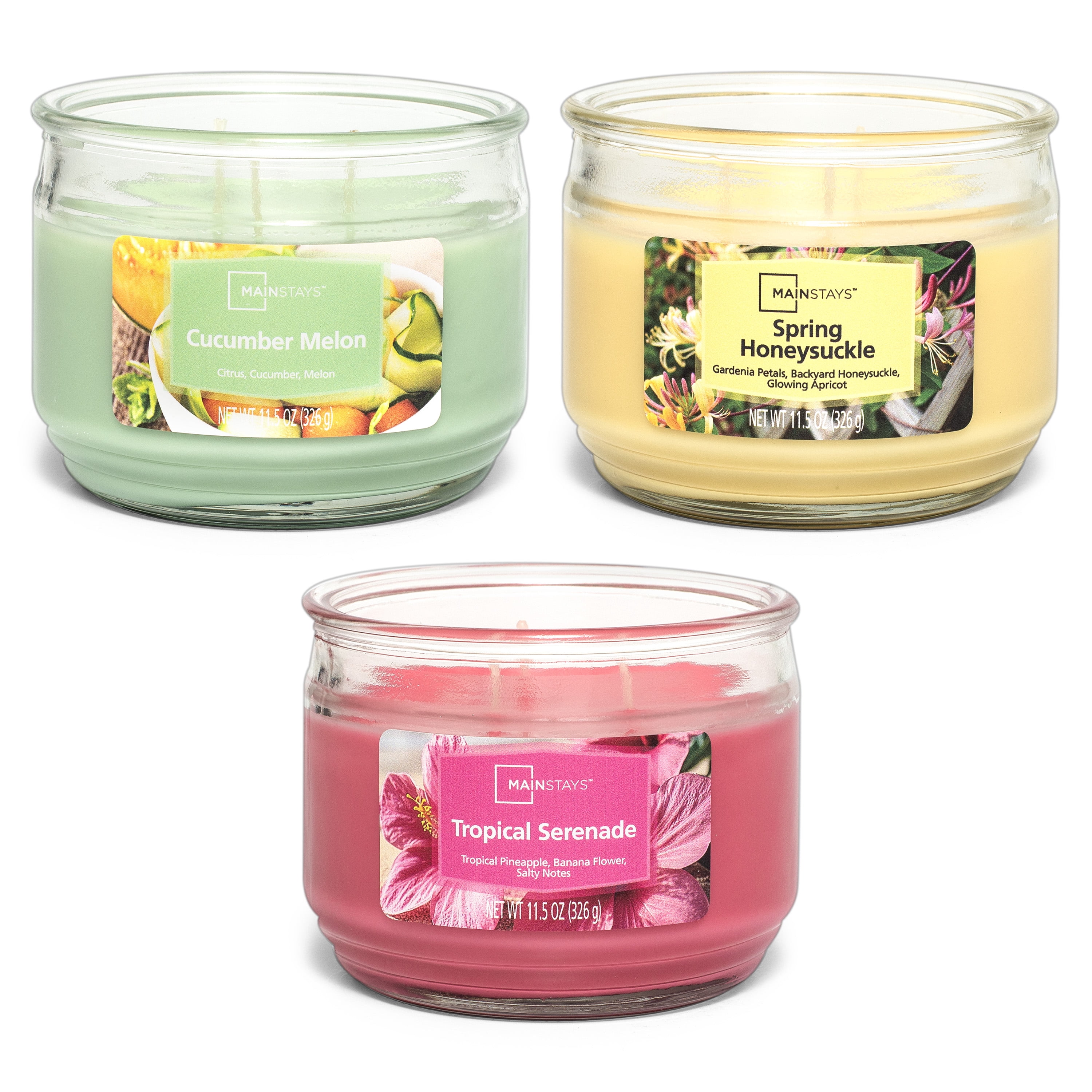 Mainstays Spring Honeysuckle Scented 3-Wick Glass Jar Candle, 11.5 oz