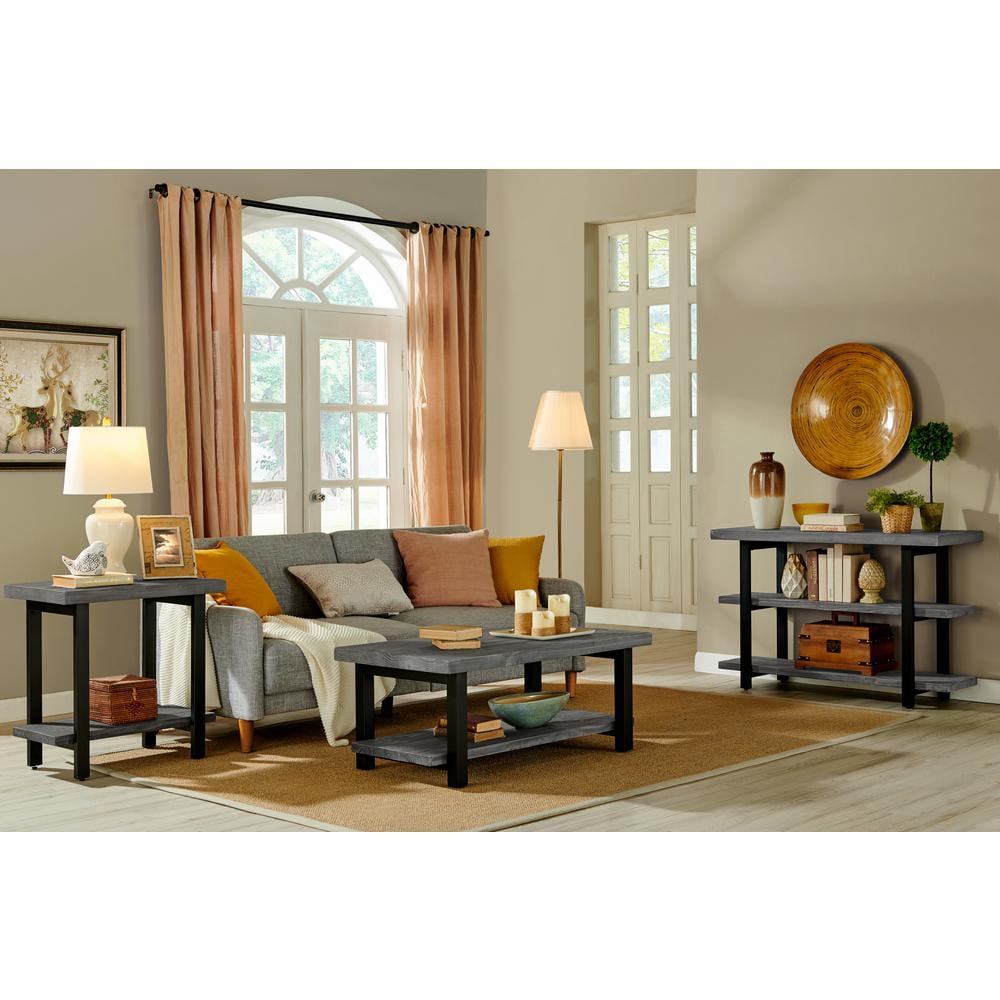 Alaterre Furniture Ponoma 42-inch Coffee Table, Solid Wood and Metal, Lower Shelf for Storage, Ideal for Living Room and Office Spaces, Slate Gray