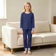 thumbnail image 7 of TIREOW Kids Underwear 2 Piece Set Contrast Trim Long Sleeve Crewneck Top and Long Pants Boys and Girls Sleepwear Loungewear Set, 7 of 7