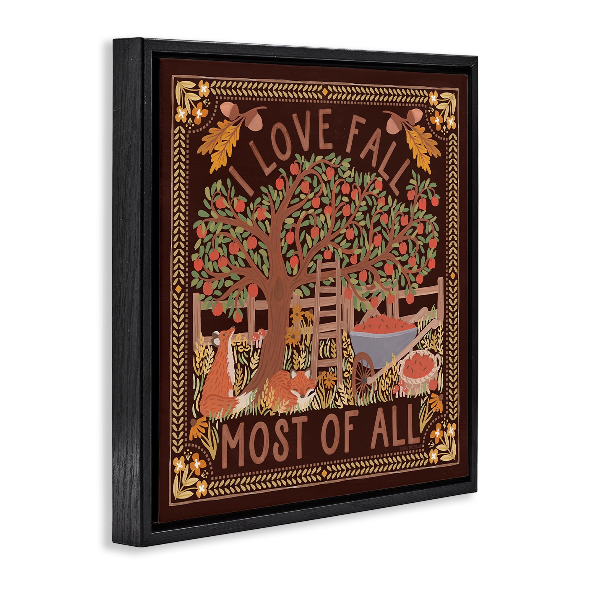 Stupell Industries Love Fall on Brown Landscape Painting Black Floater Framed Art Print Wall Art, 18 x 18