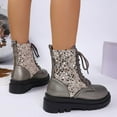 thumbnail image 6 of Juebong Womens Sequin Sparkle Lace-Up Combat Boots Chunky Low Heel Lug Sole Ankle Boots Glitter Short Booties Gray,41, 6 of 8