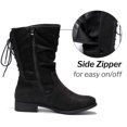 thumbnail image 3 of Love Steetly Women's Extra Wide Width Ankle Boots, Distressed Faux Suede, Slouchy Ruched Upper, Adjustable Back Lace-Up, Low Stacked Heel Casual Boots., 3 of 8