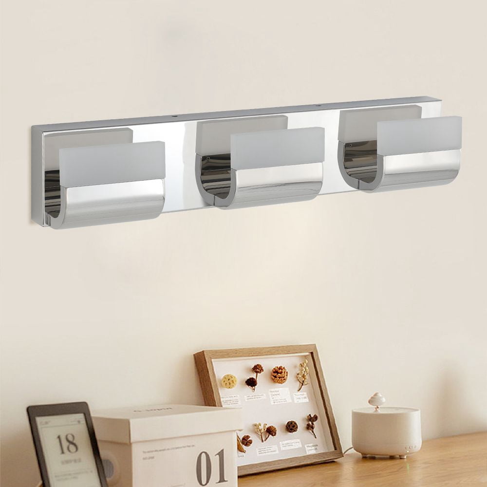 Modern 3-Light LED Vanity Lighting - Chrome Stainless Steel Bathroom Light Fixture for Mirror, Hardwired, 50,000hrs