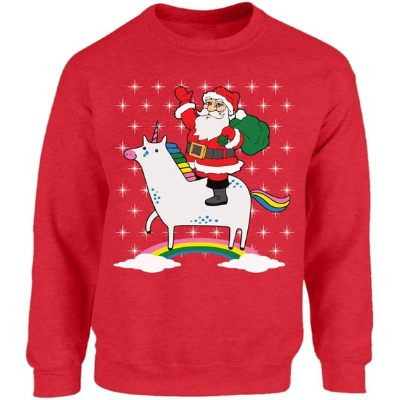 Unicorn Santa Christmas Sweater Women Men Crewneck - S M L XL 2XL 3XL 4XL 5XL Xmas Graphic Tee - Unisex Sweatshirt Funny Xmas Holiday Gift
