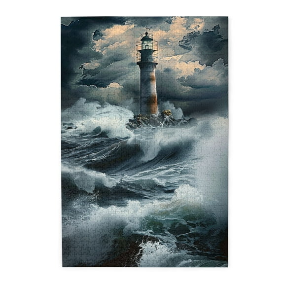 1000 pcs Lighthouse in the Storm 1000 piece puzzle for adults,Challenging Brain Exercise,Creative Activity Hobbies for Adults,Chic Lighthouse in the Storm Wooden Puzzle 1000 Piece,Stunning Artwork
