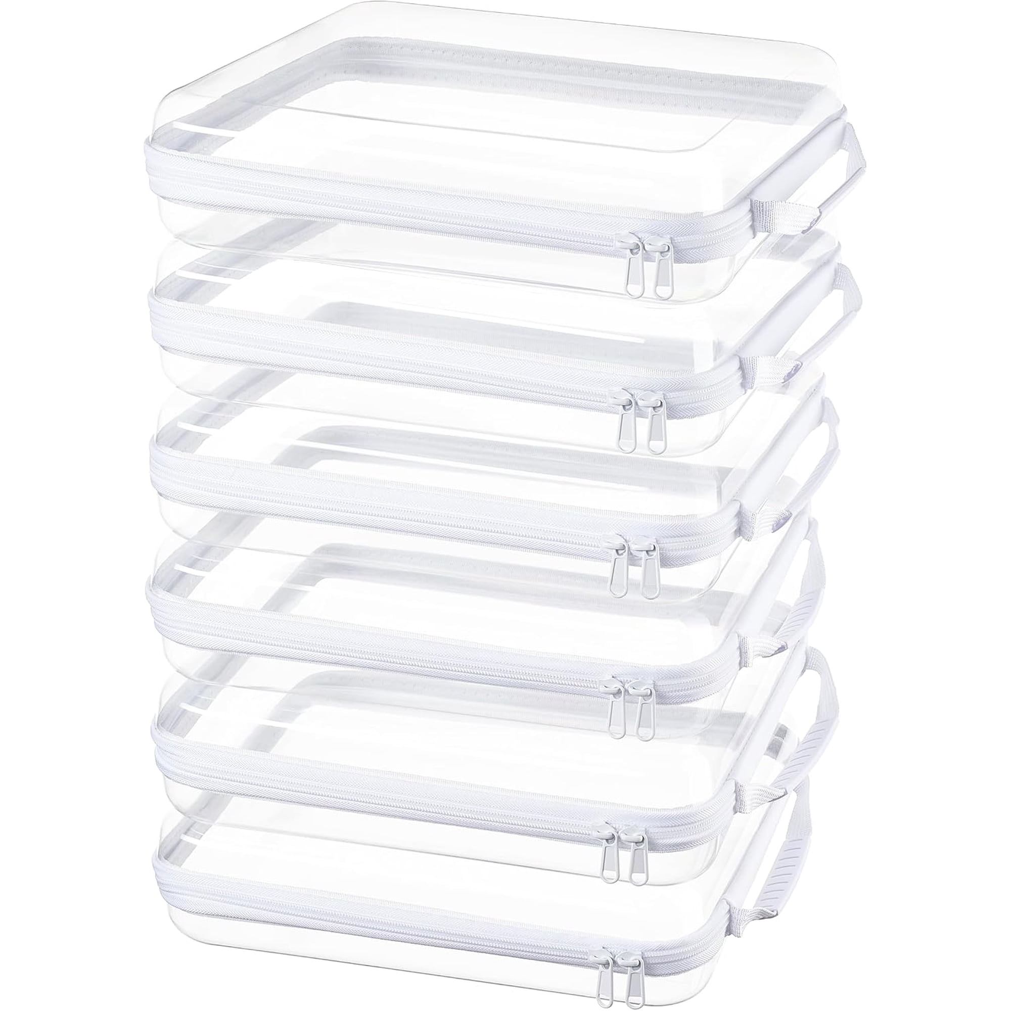 6-Pack Clear Hard Shell Zipper Cases with Handle, 1.3mm Thick Rigid Pouches for Craft Organizers and Storage, Large 12.6" Square Containers for Board Games, Puzzles & Toys