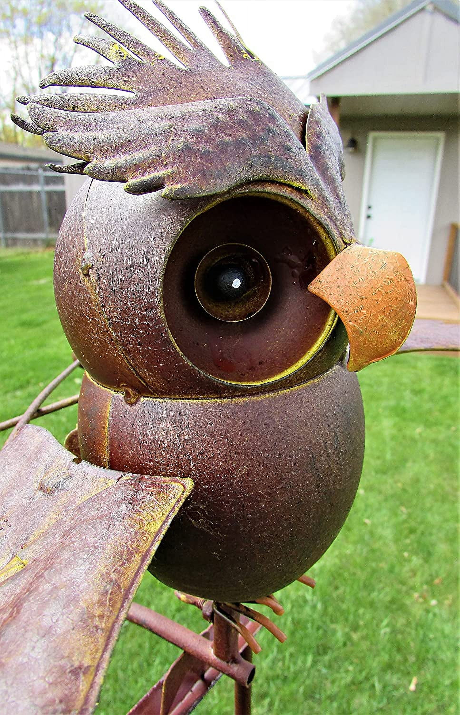Large Kinetic Metal Brown Owl, Wind Spinner Garden Art & Yard