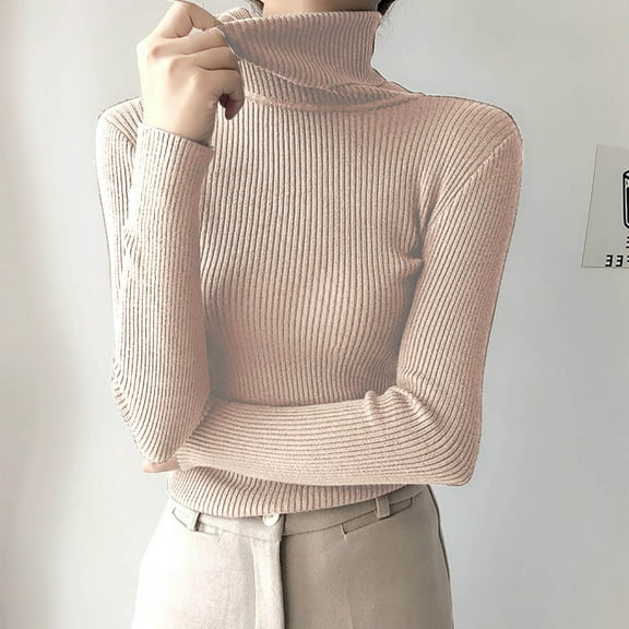 WXLWZYWL Womens Base Sweater Long Sleeved High Neck Solid Color Pullover Knitted High Neck Sweater