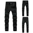 thumbnail image 2 of Mens Jeans Ripped Mens Casual Cotton Straight Ripped Hole Trousers Jeans Pants, 2 of 9
