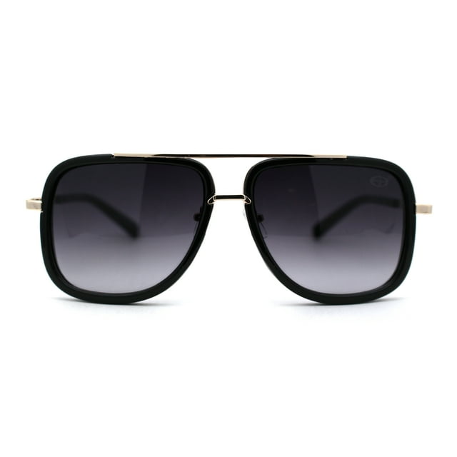 Lunettes de Soleil Rectangulaires de Course à Double Pont pour Hommes, Grandes, Or Noir Fumée