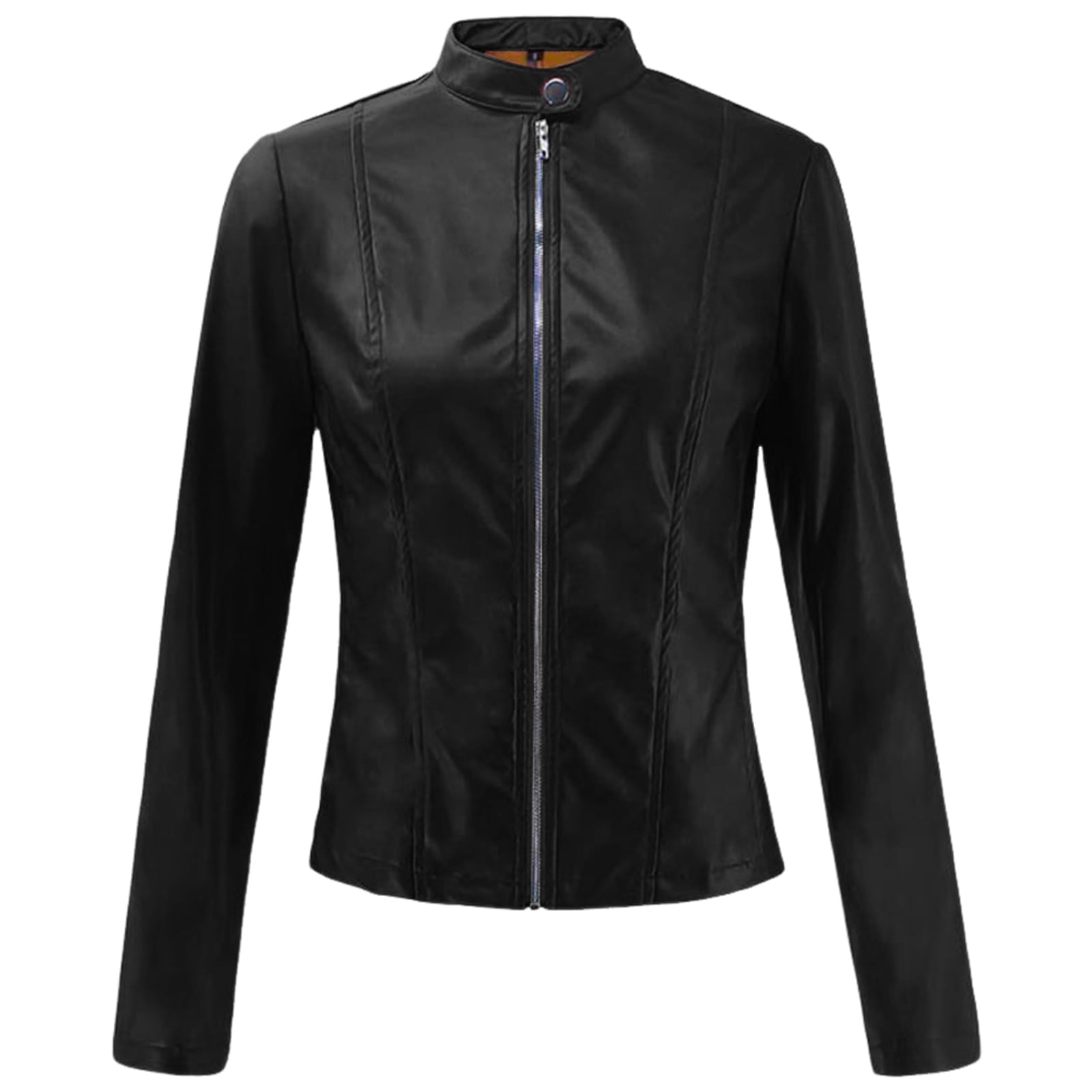 GEWSEY Womens Faux Leather Long Sleeve Jackets Quilted Moto Outwear Slim Lapel Coats (Black, M)