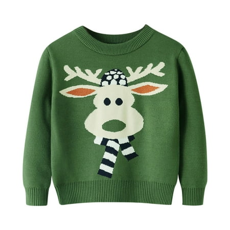 

LIhncine Girls Boys Sweater Toddler Boys Girls Christmas Cartoon Autumn Warm Knitted Sweater Long Sleeve Xmas Tops Knitwear Cardigan Coat Baby Jumper(Green 6-7 Years)