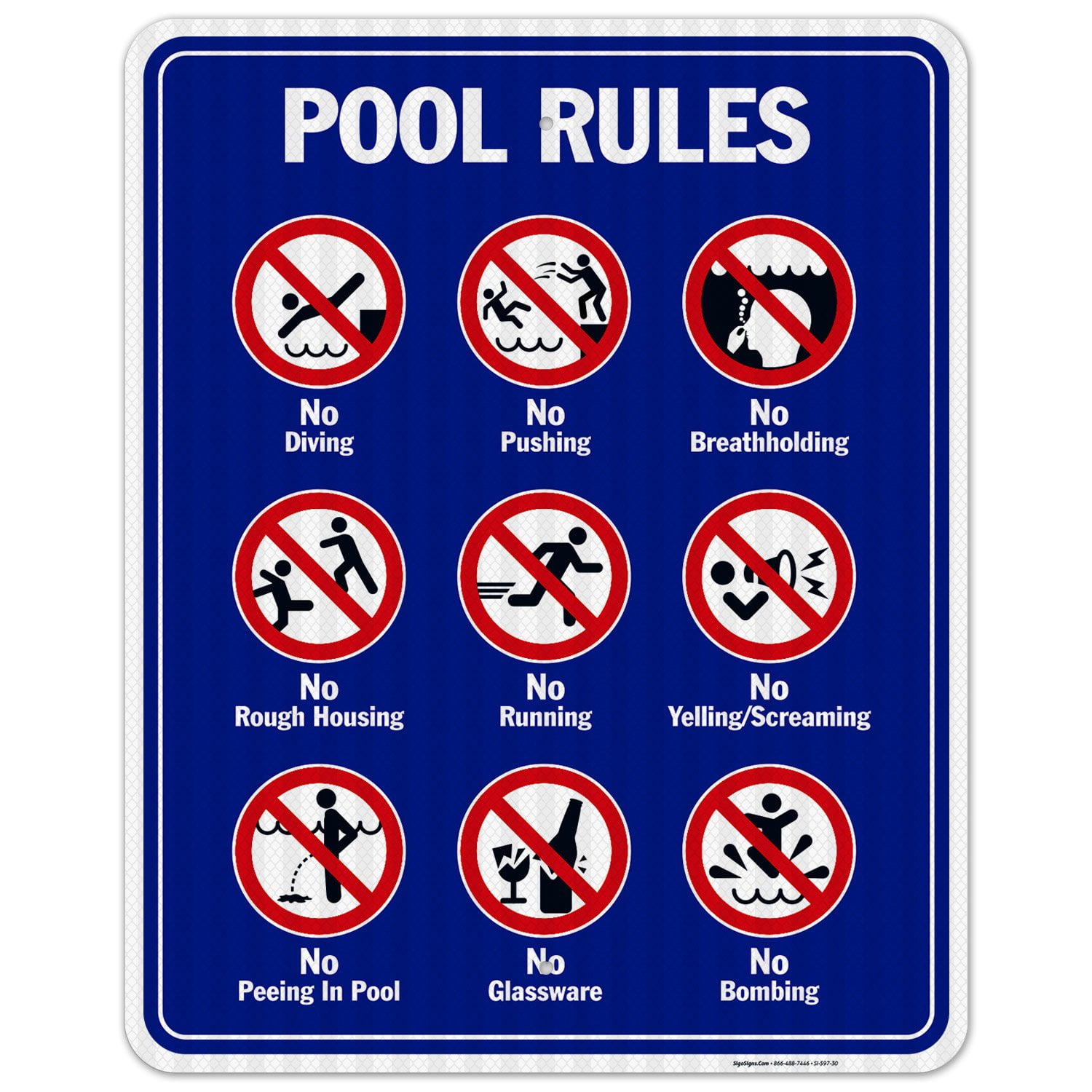 Pool Rules Sign, No Diving No Pushing No Running No Peeing in Pool