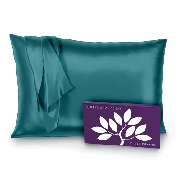 Mulberry Park 100% Silk Pillowcase - 22 Momme, Grade 6A Mulberry Silk - Hidden Zipper Closure - Teal/Queen (20" x 30")